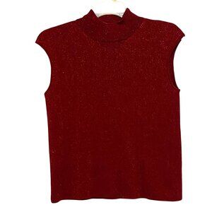 Y2K Coldwater Creek Sparkly Sweater Vest Womens L Red Silk Christmas Holiday NYE